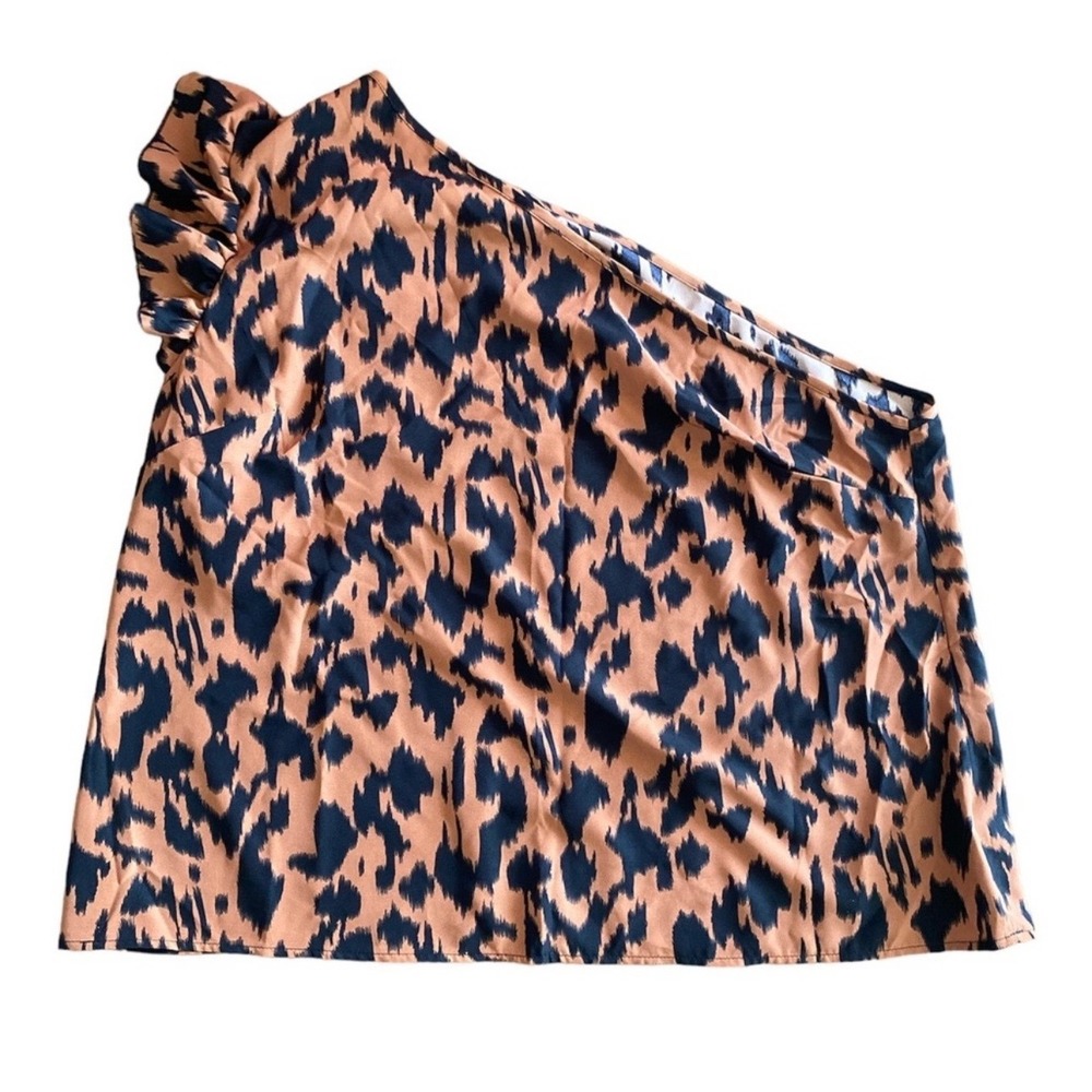 SHEIN Curve Women 4XL Leopard Print One Shoulder Ruffle Flutter Sleeve Top Tan
